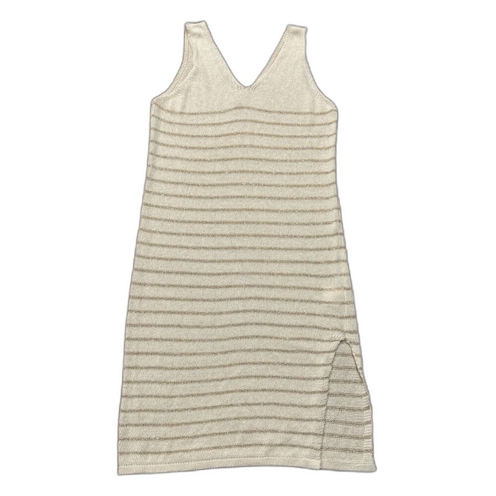 Floris Italy Dress Womens Medium Large Cream Gold Metallic Knit Cover Up Boho